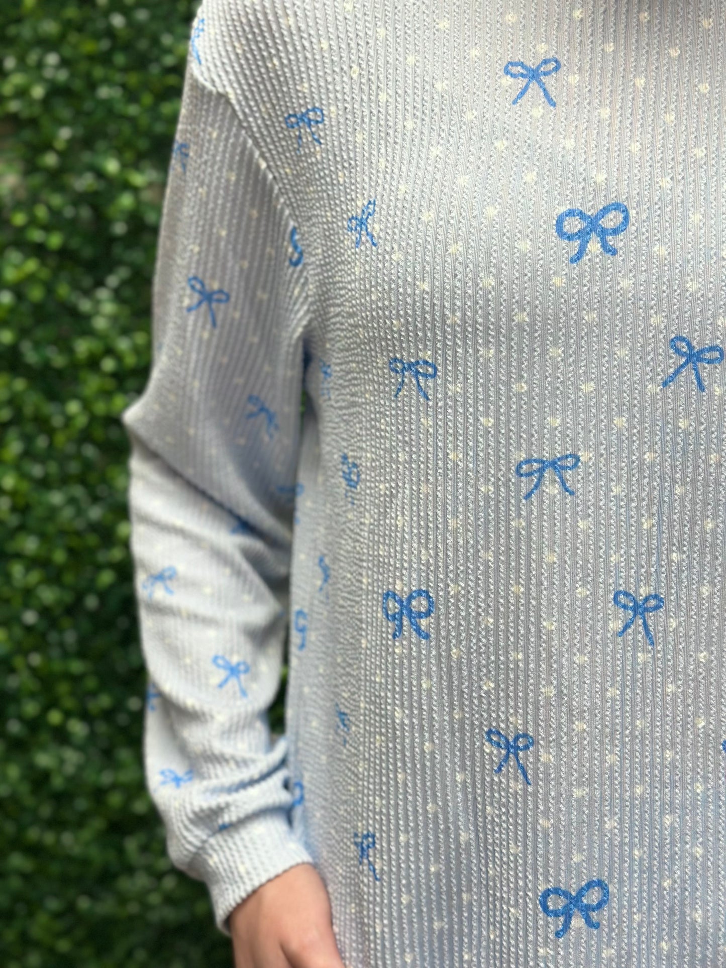 Blue Bow & Polka Dot Longsleeve and Shorts Lounge Set