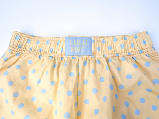 Lulu Mac Boxer Style Shorts- Butter Yellow/Light Blue Polka Dots