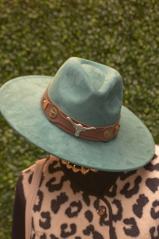 Teal Felt Hat Detailed