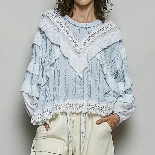 POL Ruffle Lace Long Sleeve Top