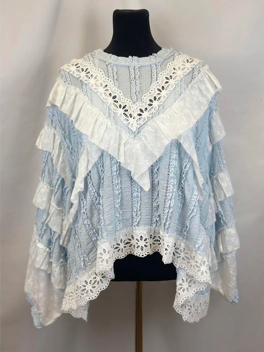 POL Ruffle Lace Long Sleeve Top