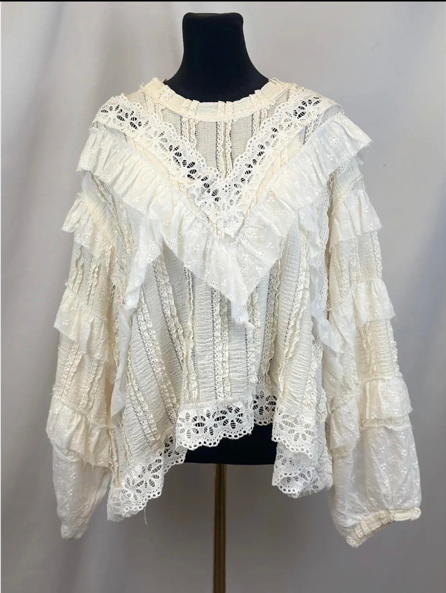 POL Ruffle Lace Long Sleeve Top