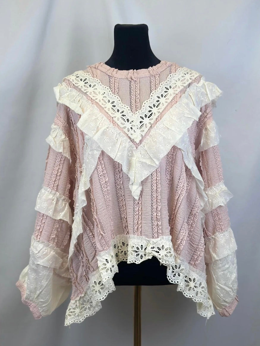POL Ruffle Lace Long Sleeve Top