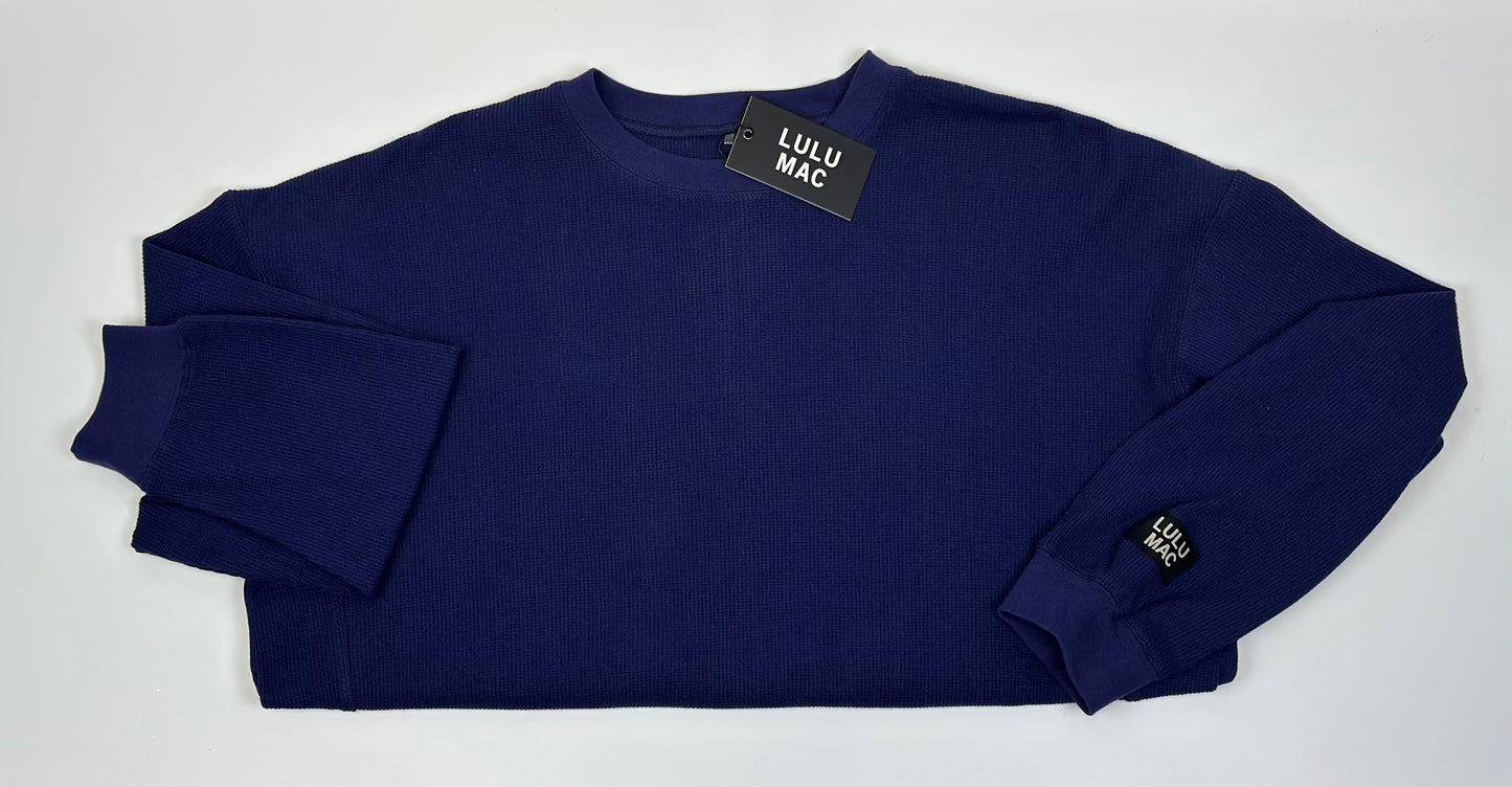 Lulu Mac Navy Waffle Long Sleeve Top