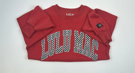 Lulu Mac Crimson Houndstooth Embroidered Sweatshirt