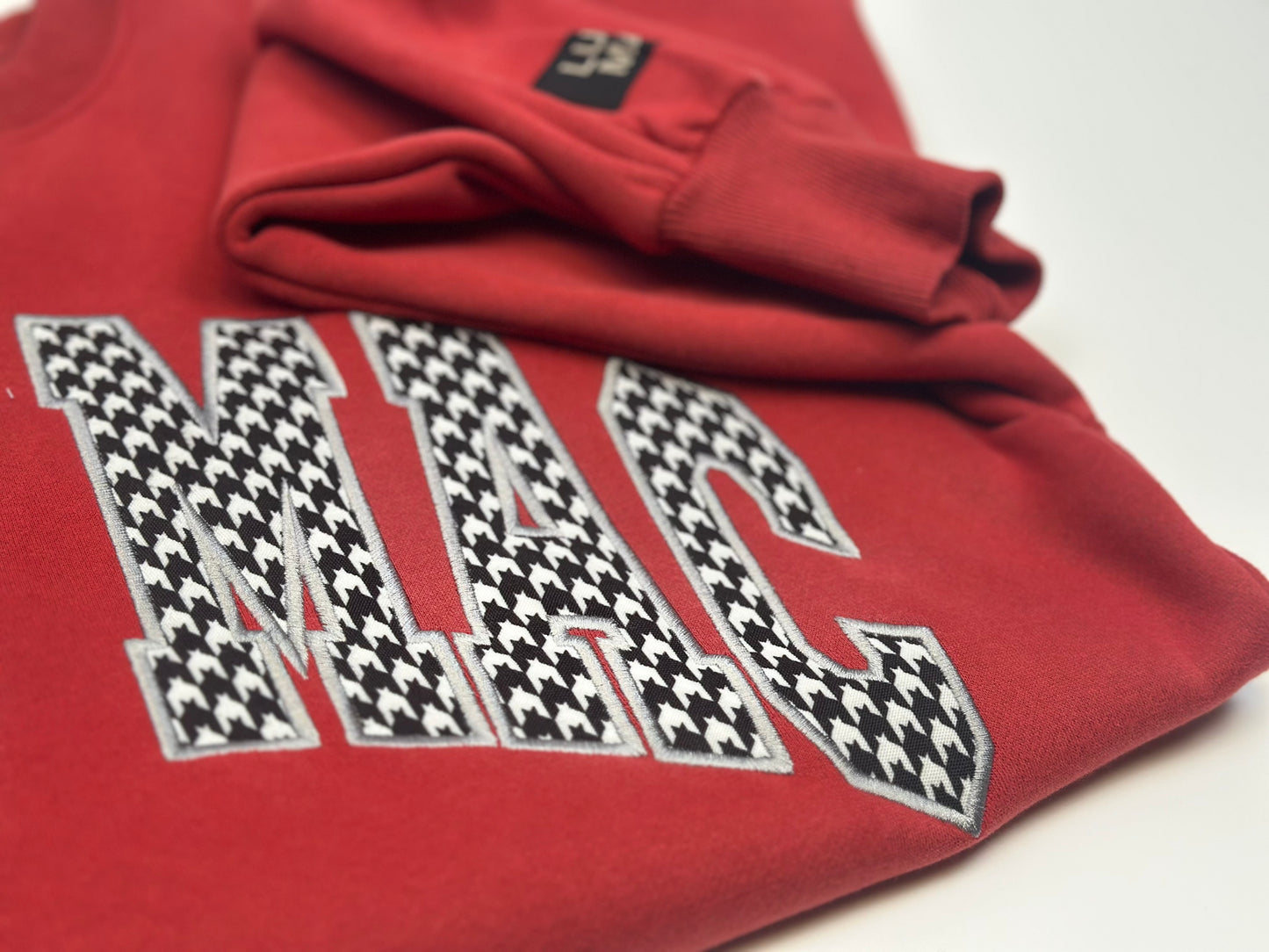 Lulu Mac Crimson Houndstooth Embroidered Sweatshirt