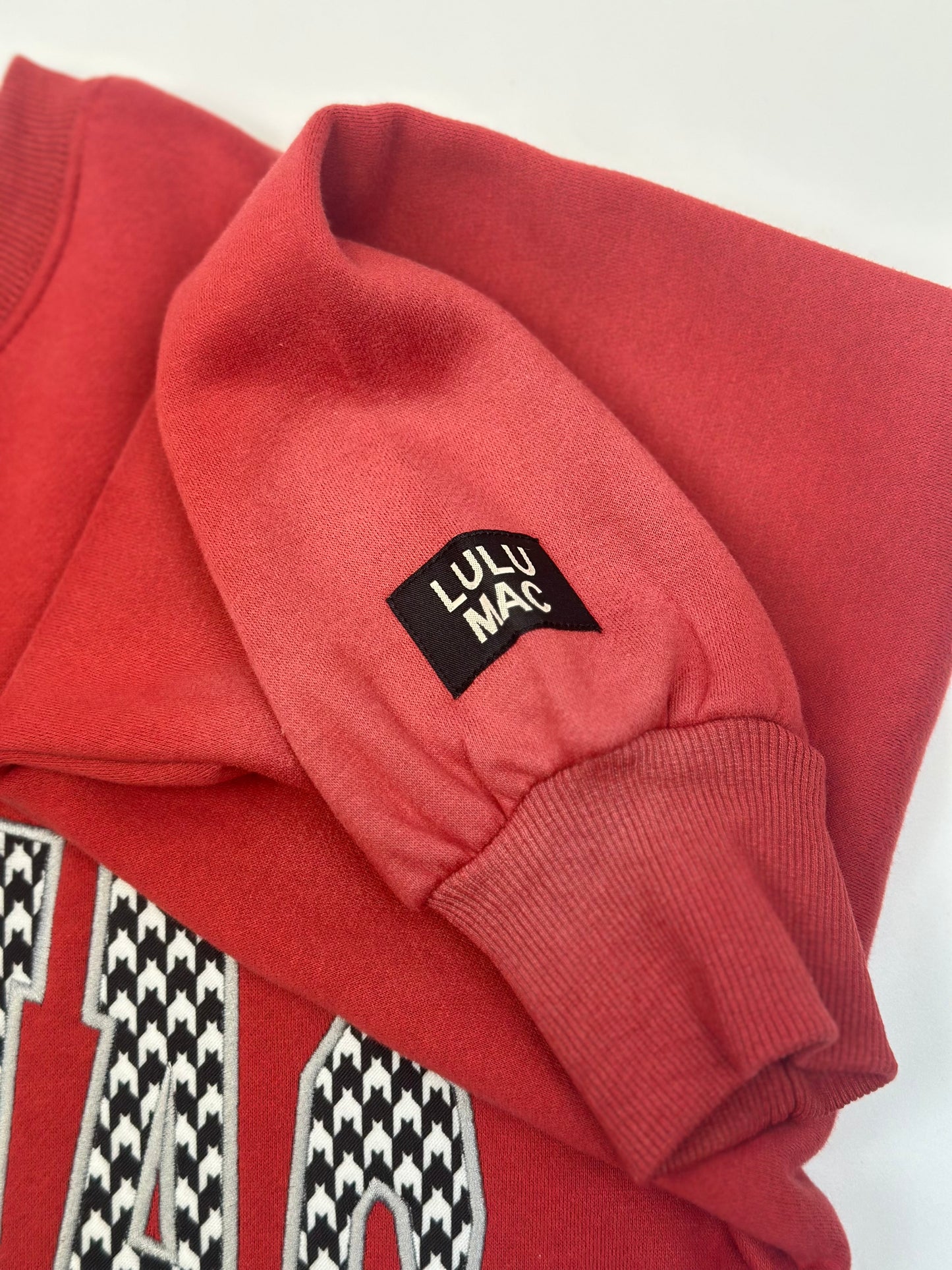 Lulu Mac Crimson Houndstooth Embroidered Sweatshirt