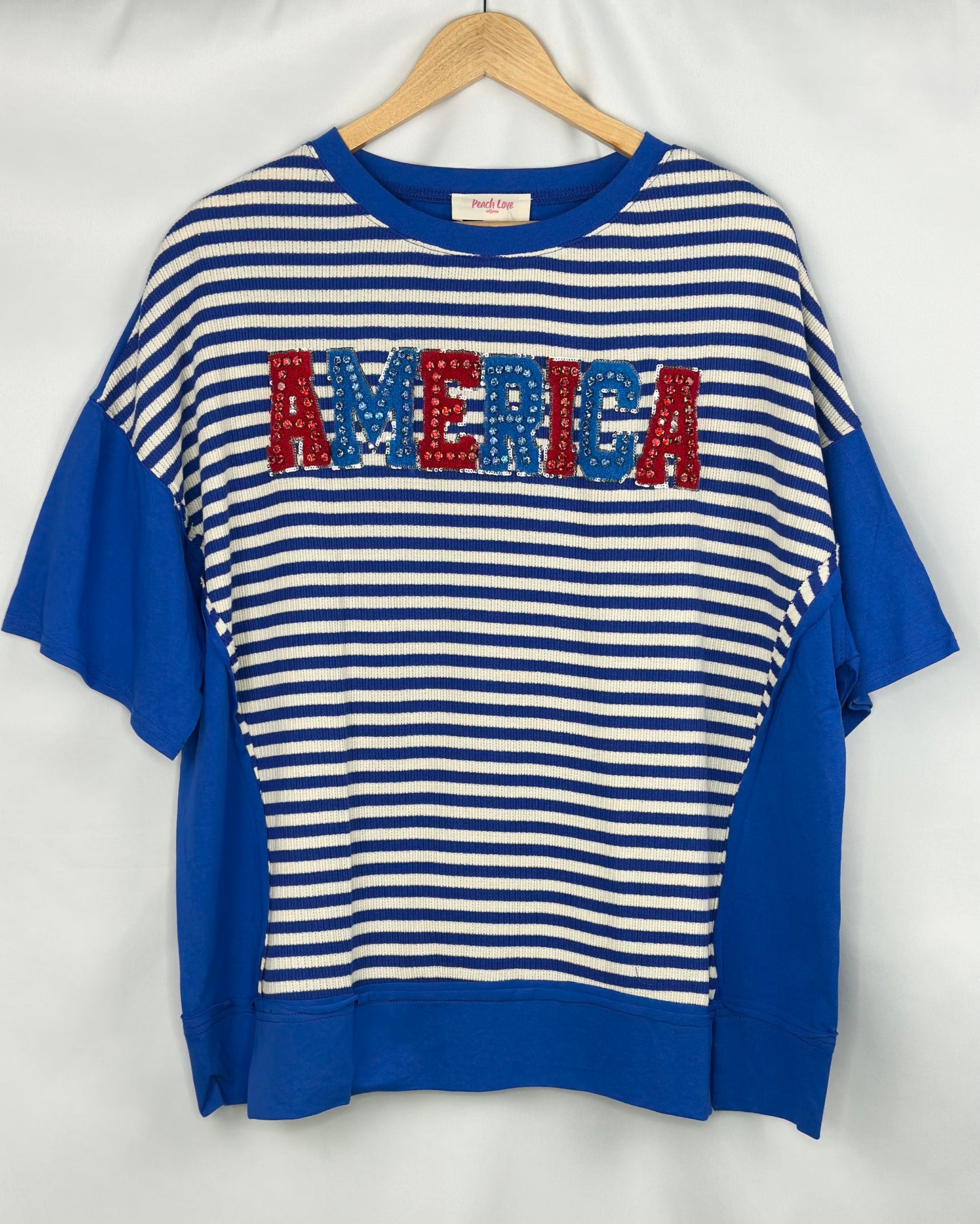 "America" Rhinestone Studded Striped Oversized Top