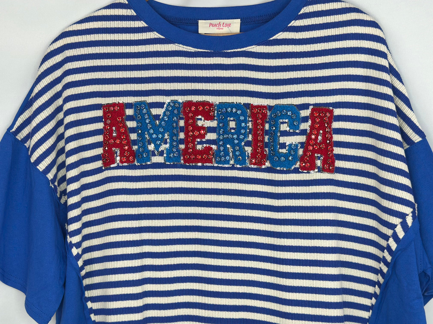"America" Rhinestone Studded Striped Oversized Top