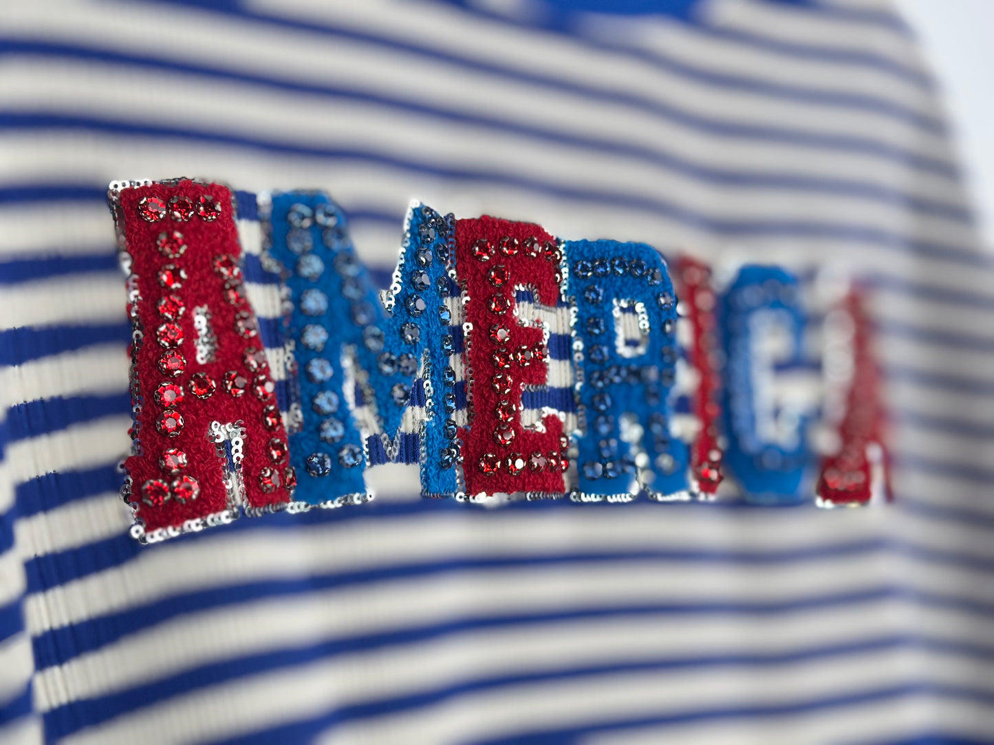 "America" Rhinestone Studded Striped Oversized Top