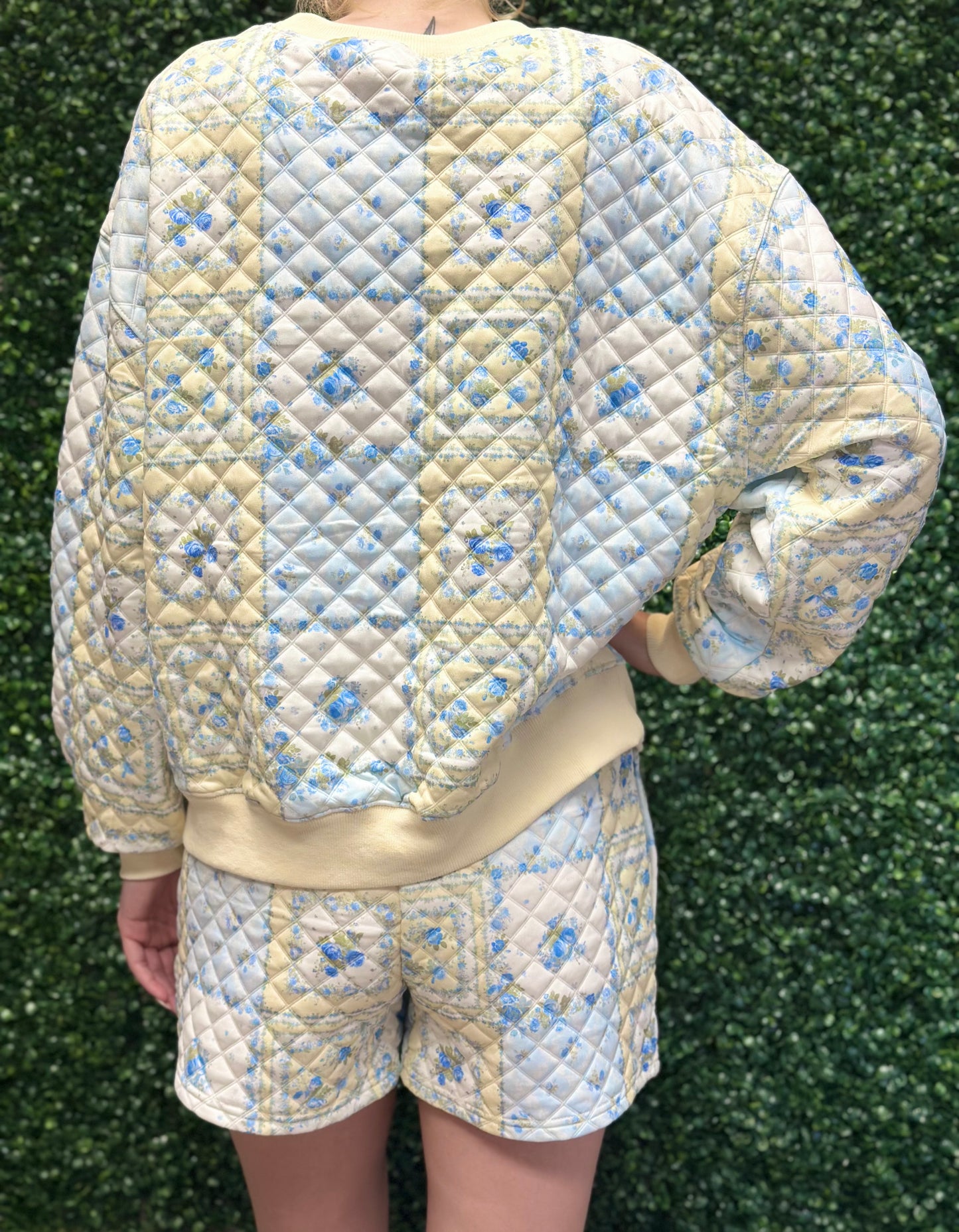 Rareraw Butter Yellow & Blue Quilted Patchwork Style Set