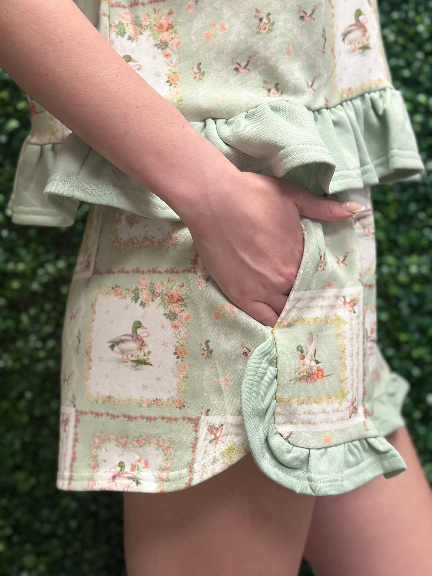 Rareraw Mallard Duck Patchwork Print Set with Ruffles