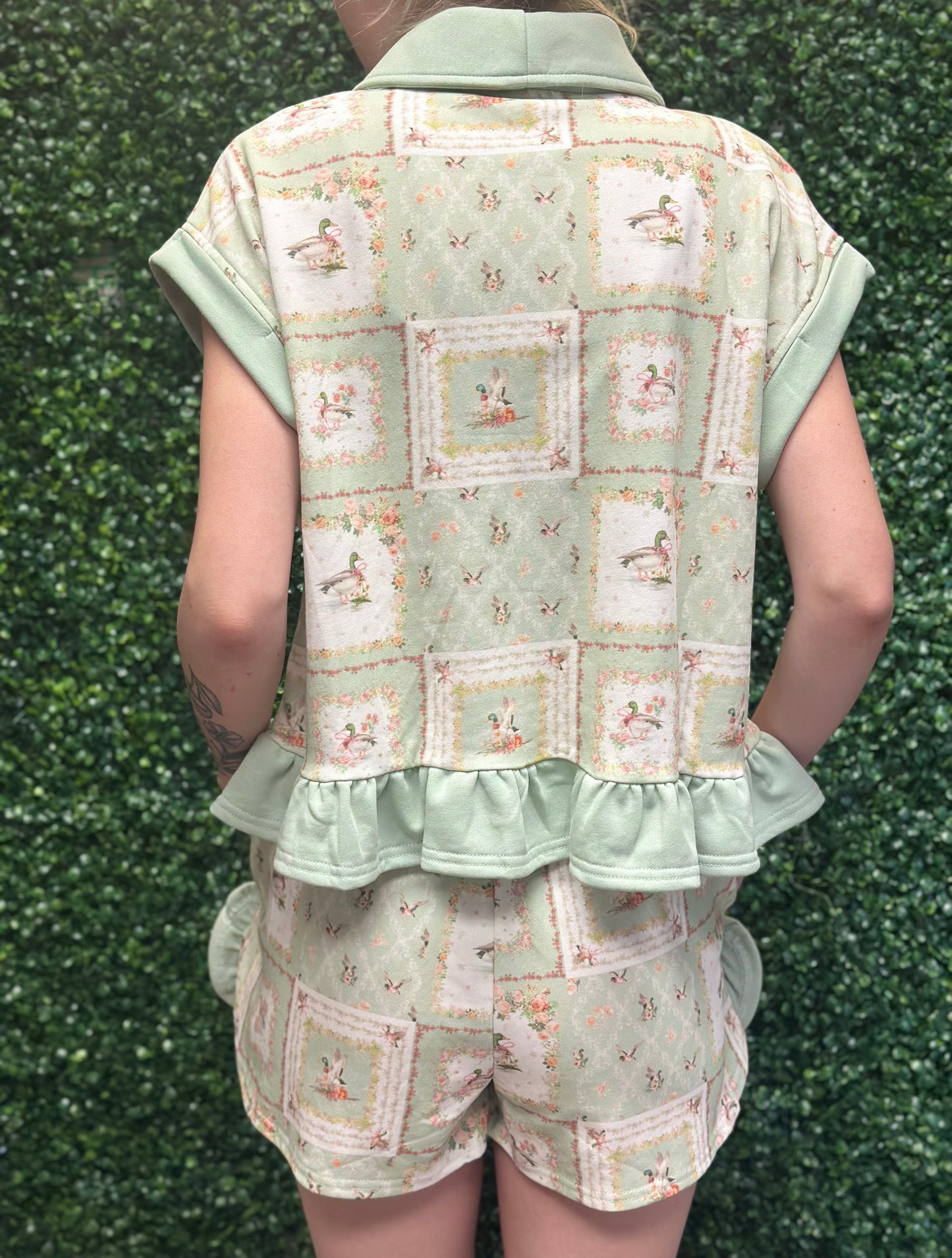 Rareraw Mallard Duck Patchwork Print Set with Ruffles