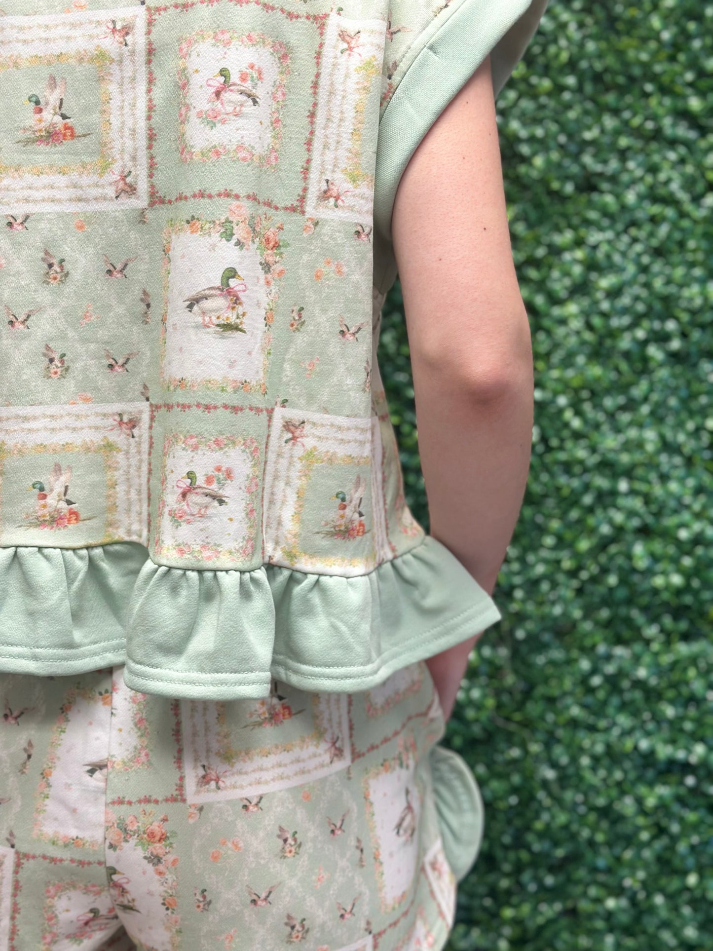 Rareraw Mallard Duck Patchwork Print Set with Ruffles