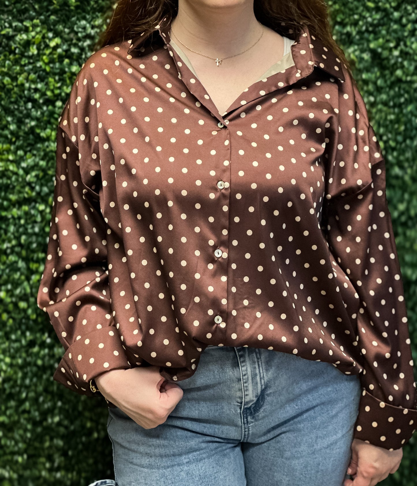 Polka Dot Button-Up Blouse