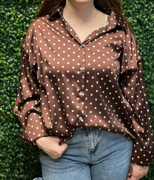 Polka Dot Button-Up Blouse