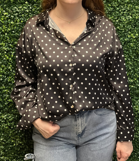 Polka Dot Button-Up Blouse