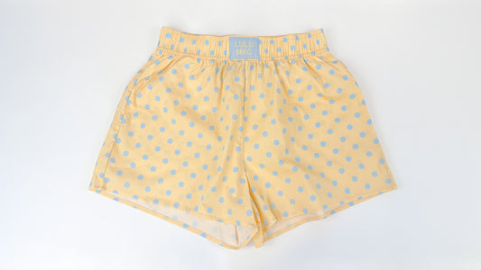 Lulu Mac Boxer Style Shorts- Butter Yellow/Light Blue Polka Dots