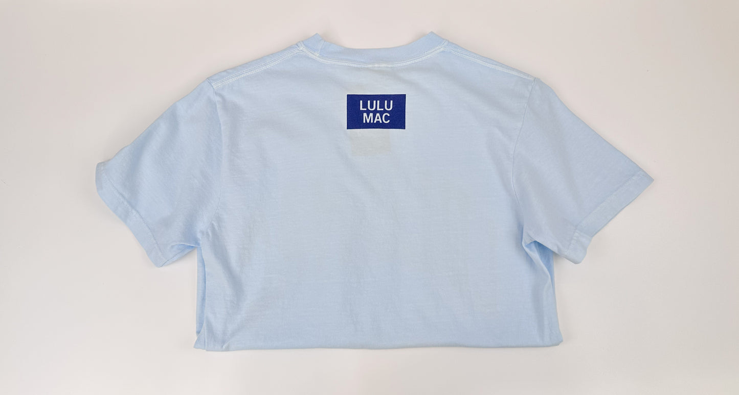 Lulu Mac Logo Tee- Light Blue/Navy Polka Dot