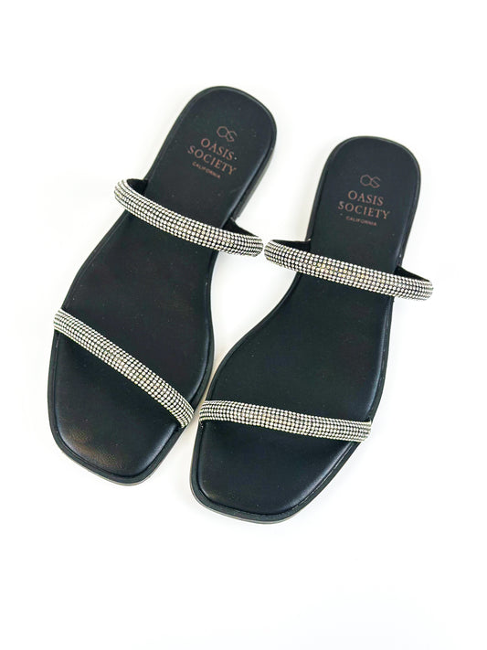 Oasis Society Black Rhinestone Sandals