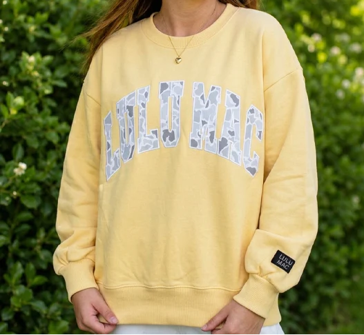 Lulu Mac Camo Embroidered Sweatshirt in Butter Yellow